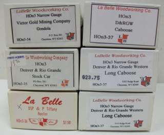 LaBelle HOn3 Gondola, Stock Car, Caboose & Reefer Kits (6)/Box  