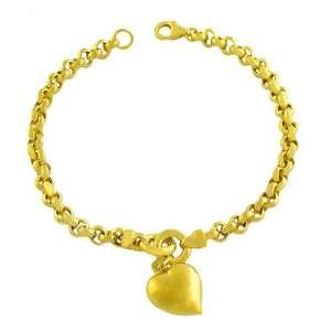 18 Karat Yellow Gold over Silver Puffed Heart Charm Rolo Bracelet (7.5 