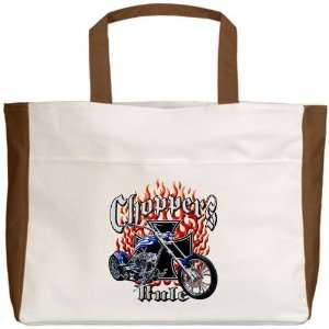  Beach Tote Mocha Choppers Rule Flaming Motorcycle and Iron 