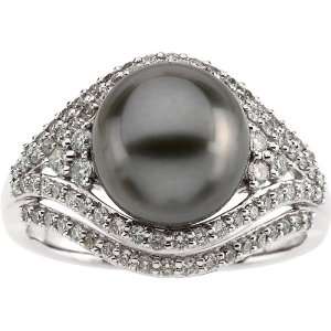   white gold Tahitian Cultured Pearl Ring Diamond Designs Jewelry