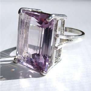    Stunning, Giant Genuine Amethyst Cocktail Ring Emerald Cut Jewelry