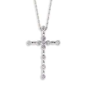    14k White Gold Round Diamond Cross Pendant Necklace Jewelry