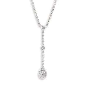   10k White Gold Round Cut Diamond Dangle Drop Necklace Jewelry