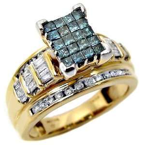  1.30ct Blue Princess Cut Diamond Engagement Ring 14k 