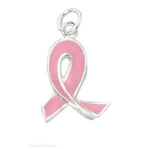  Sterling Silver Pink Enamel Breast Cancer Awareness Ribbon 