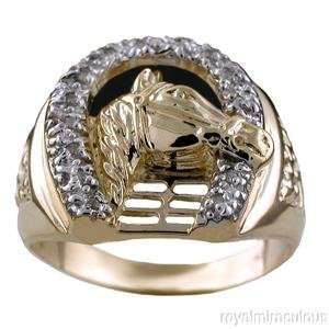  MENS Diamond RING 14K Yellow GOLD Lucky Horseshoe Jewelry