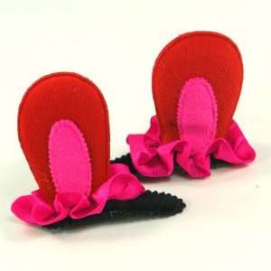 Red) 1 Pair Baby/Todler/Girl Bunny /Rabbit Ear with Ribbon Hair Clip 