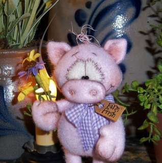Primitive Pink Pig Country Hog Farm Vtg Style Bear 5.5 Doll ★ Patti 