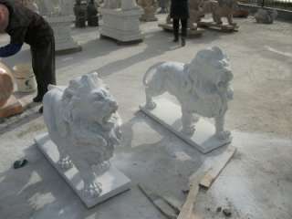 HAND CARVED MARBLE STANDING ROARING LIONS LION8  