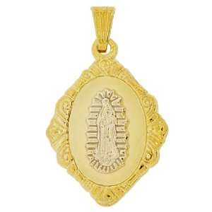 14k Yellow and White Gold, Virgin Mother Mary Guadalupe Pendant Charm 