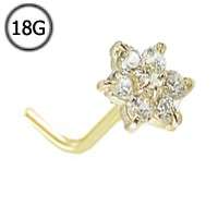   Gold L Bend Nose Stud Ring 4.5mm Christina Flower Gauge 18G  
