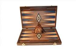 New Walnut Backgammon Set   Blue  