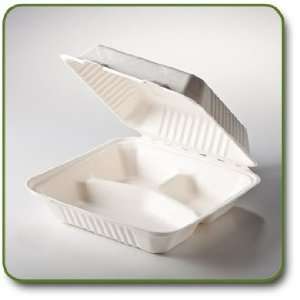 10 inch 3 Compartment Biodegradable Sugarcane Clamshell (Case of 250 