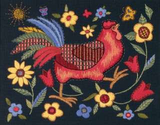 Rooster on Black Crewel Embroidery Kit NEW  