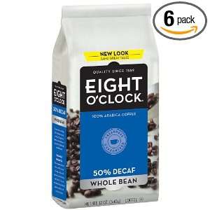 Eight OClock Coffee, 50% Decaf Whole Bean, 12 Ounce Bags (Pack of 6 