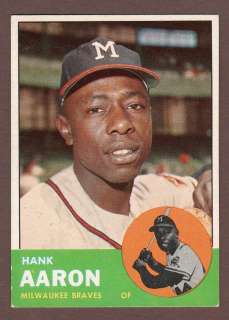 1963 Topps #390 Hank Aaron EXMT+ Vintage Milwaukee Braves Baseball 