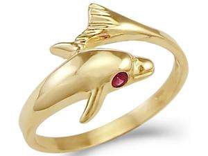    Dolphin Red Ruby Eye Ladies Ring 14k Yellow Gold Band