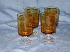 SET of 6 VINTAGE AMBER GLASS STEMMED WINE GLASSES 