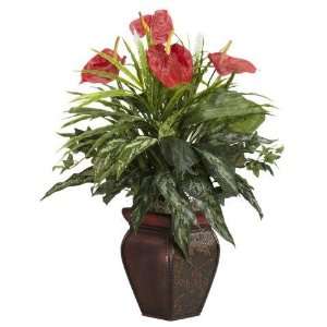   Greens and Anthurium w/Decorative Vase Silk Plant