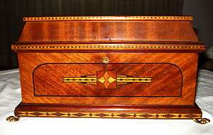 IMPORTANT ANTIQUE EUROPEAN WOODEN JEWELRY MARQUETRY BOX, OLD MIRROR 