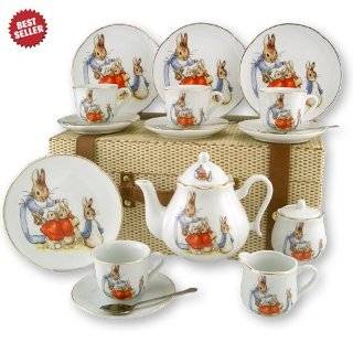   Pc Large Tea Set W Peter Rabbit By Reutter Porcelain Dishwasher Safe