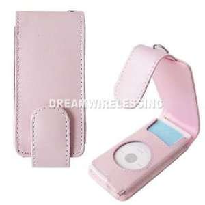 Premium Pink Leather Flip Top Carrying Case Pouch for Apple iPod Nano 