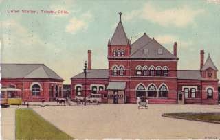 Postcard Union Station Toledo Ohio Autos Horses  