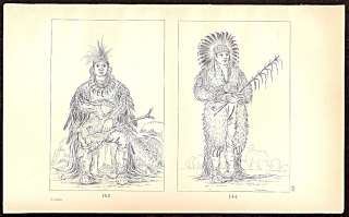Antique BW George CATLIN Print 89 OTTO Indian Warriors  