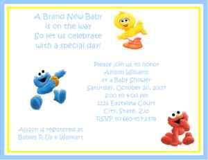 Big Bird, Elmo Sesame Baby Shower Invitations + Games  