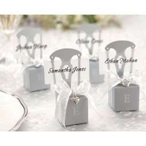Miniature Silver Chair Favor Box with Heart Charm and Ribbon Set of 12 