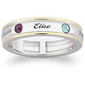   STERLING SILVER MOTHERS BIRTHSTONE BAND RING   2   6 STONES  