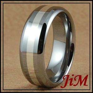 8MM TUNGSTEN RINGS WEDDING BAND SILVER INLAY SIZE 12  