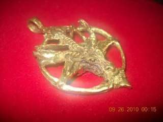 Satan Goat Baphomet Charm Devil Amulet Bronze Pendant Gold Plated 18KT 