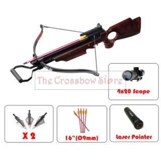 150lbs Wooden Hunting Crossbow Arrows+Scope+Laser+Blade  