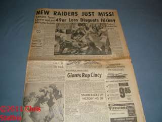 1961 Oakland Raiders Home Opener Oakland Tribune Recap vs Dallas 