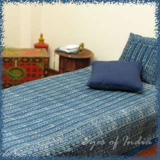 3P BLUE INDIAN BEDSPREAD COVERLET PILLOW BLANKET BEDDING COTTON India 