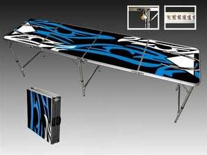 Tattoo Blue Beer Pong Table   8ft Portable Folding Design   90 Day 