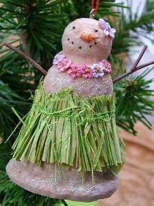 Grass Skirt Lei Beach Sand Snowman Christmas Ornament  