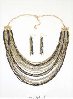 BLACK GOLD SILVER MULTICOLOR LAYERED LONG CHAIN STRAND NECKLACE 