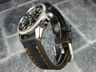 24mm COW LEATHER STRAP Band for BREITLING Black Copper  