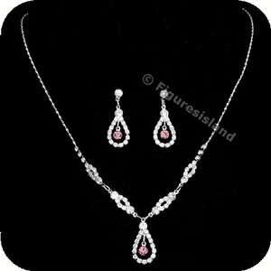   Wedding Bridesmaid Rhinestone Crystal Necklace Earrings set 1282