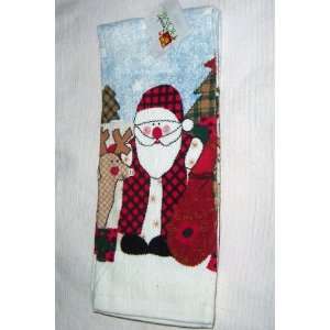 Christmas Dish/Bath Hand Towels    Set of 2 Santa and Rudolph the Red 