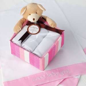  Honey Bear Sweet Baby Girl Burp Cloth Gift Set in Keepsake 