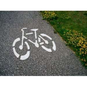 Bicycle Painted on Asphalt Marking Bicycle Path, Malmo, Skane, Sweden 