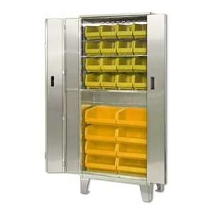 Stainless Steel Bifold Door Cabinet With 24 Yellow Bins 36Wx24Dx84H 