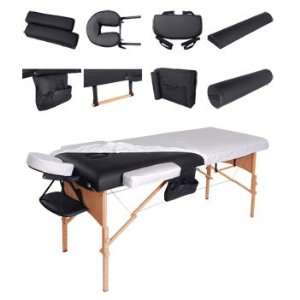  Wooden PU Portable Massage Table Tattoo Spa Salon Cotton Bed Black 