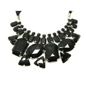    Crystal Bib Necklace Black Garnet Jewel Gem Statement Jewelry