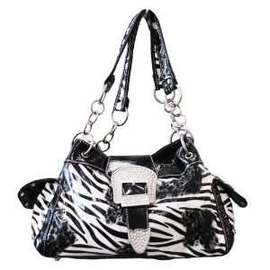   Purse with Rhinestone Buckle   Gray Leopard Patches