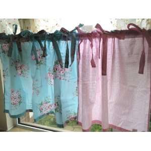   Blue Rose and Pink Gingham with Ties Cafe Curtain/valance Home