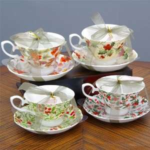  Christmas Bone China Tea Cup & Saucers (Assorted Set of 4 